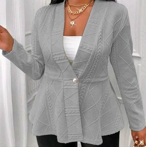 Womens Long Sleeve Cardigan Casual Sweater Blazer/Jacket Work Gray 4XL